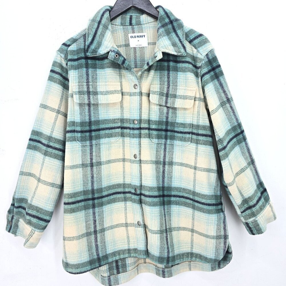 Old Navy Green Off White Madras Plaid Thic Flannel Chore Shacket Jacket Men's M